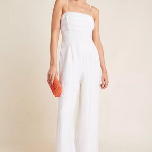 Endless Rose Textured White Spaghetti Strap Jumpsuit
